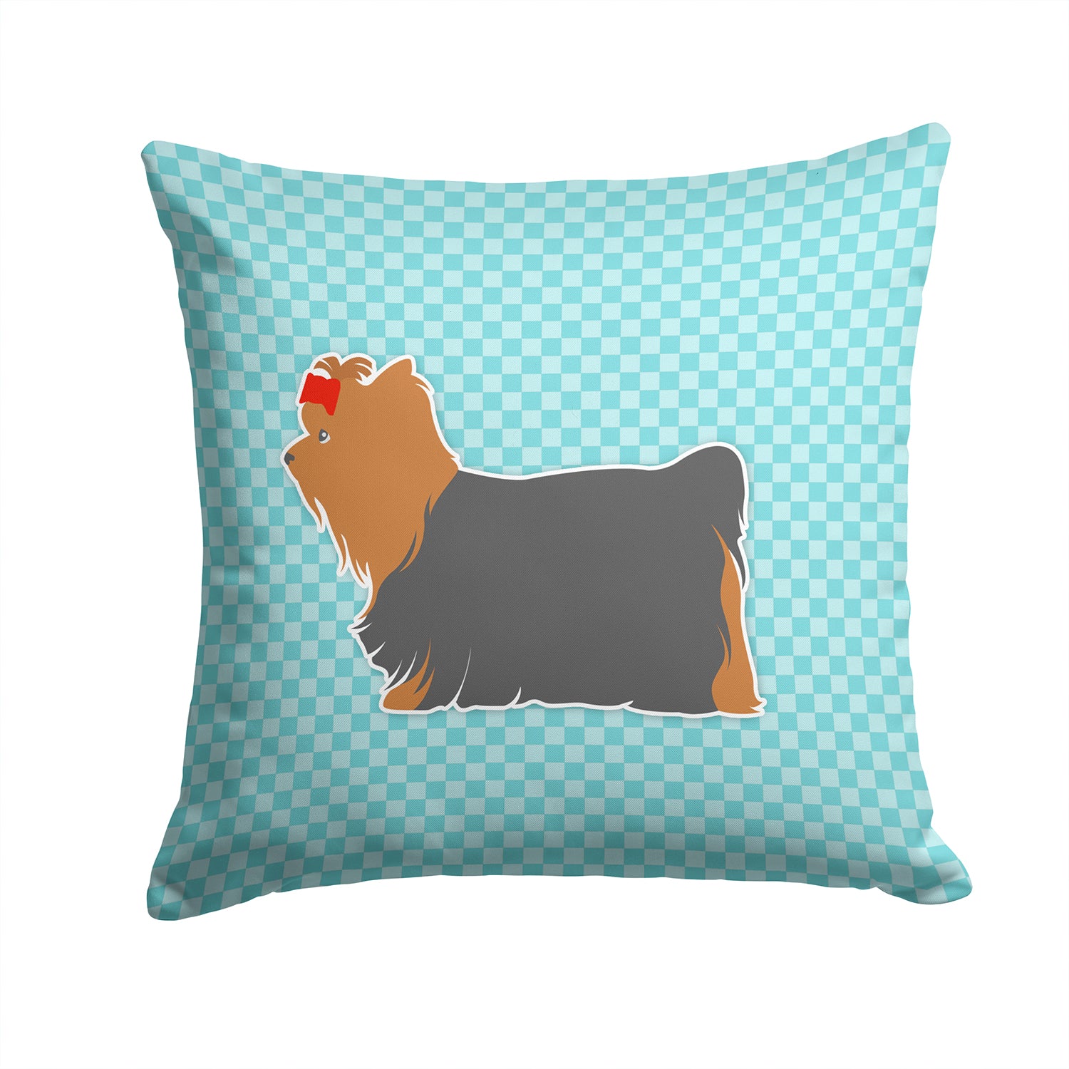 Yorkshire Terrier Yorkie Checkerboard Blue Fabric Decorative Pillow BB3734PW1414 - the-store.com