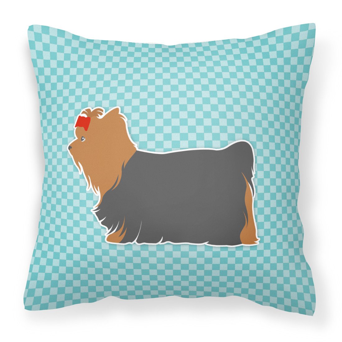 Yorkshire Terrier Yorkie Checkerboard Blue Fabric Decorative Pillow BB3734PW1818 by Caroline&#39;s Treasures