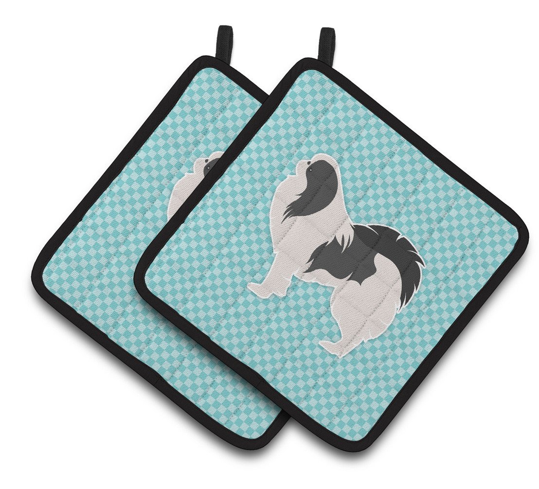 Japanese Chin Checkerboard Blue Pair of Pot Holders BB3737PTHD by Caroline&#39;s Treasures