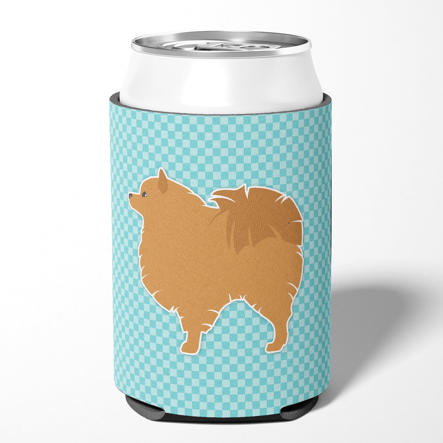 Pomeranian Checkerboard Blue Can or Bottle Hugger BB3742CC
