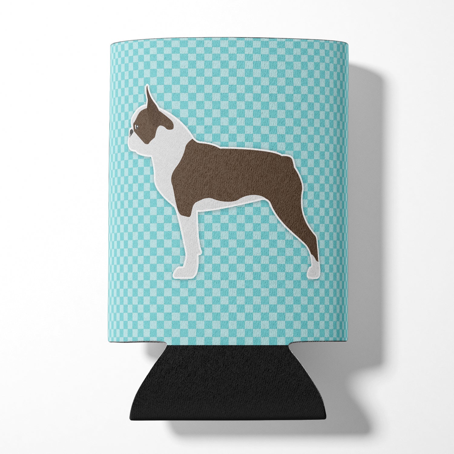 Boston Terrier Checkerboard Blue Can or Bottle Hugger BB3744CC