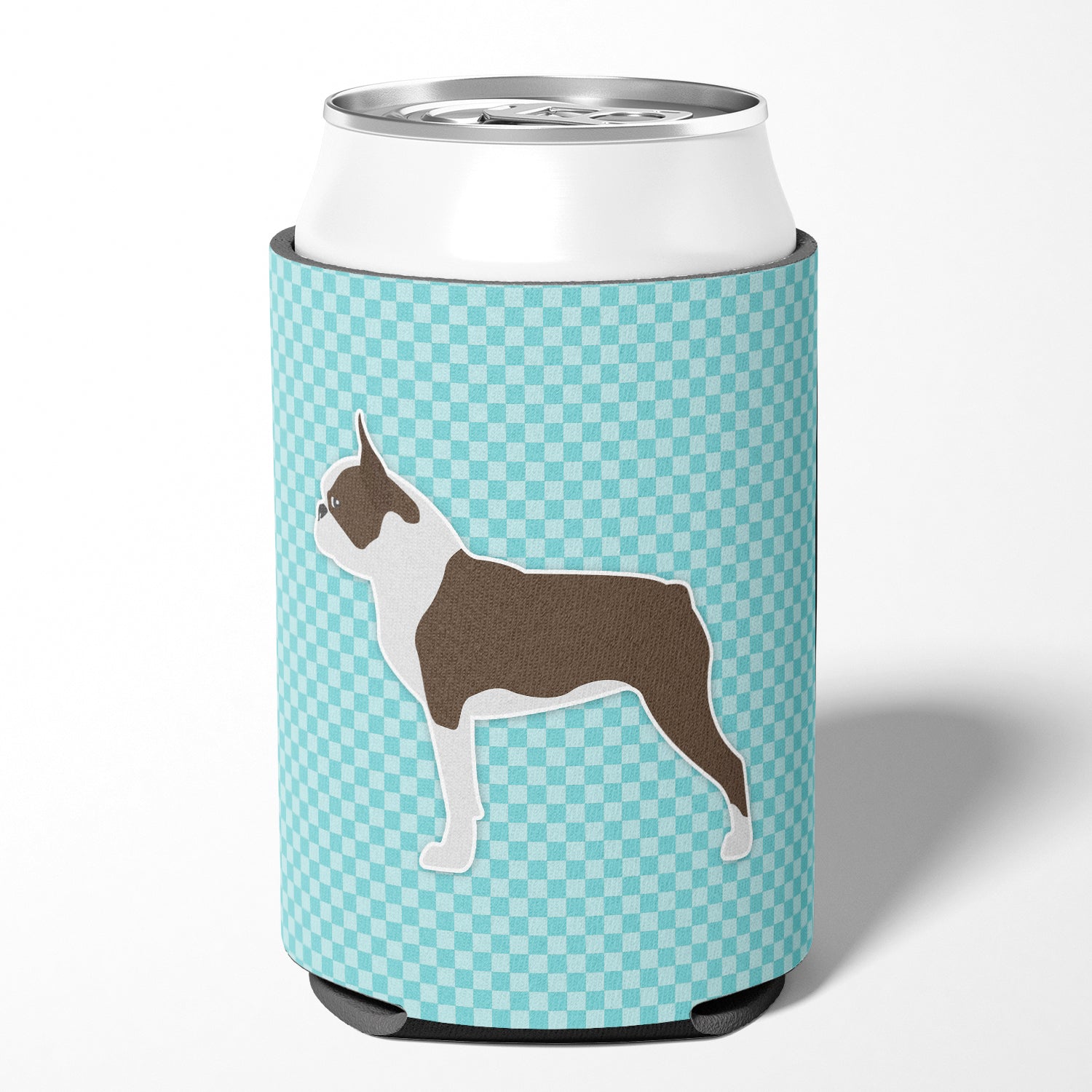Boston Terrier Checkerboard Blue Can or Bottle Hugger BB3744CC