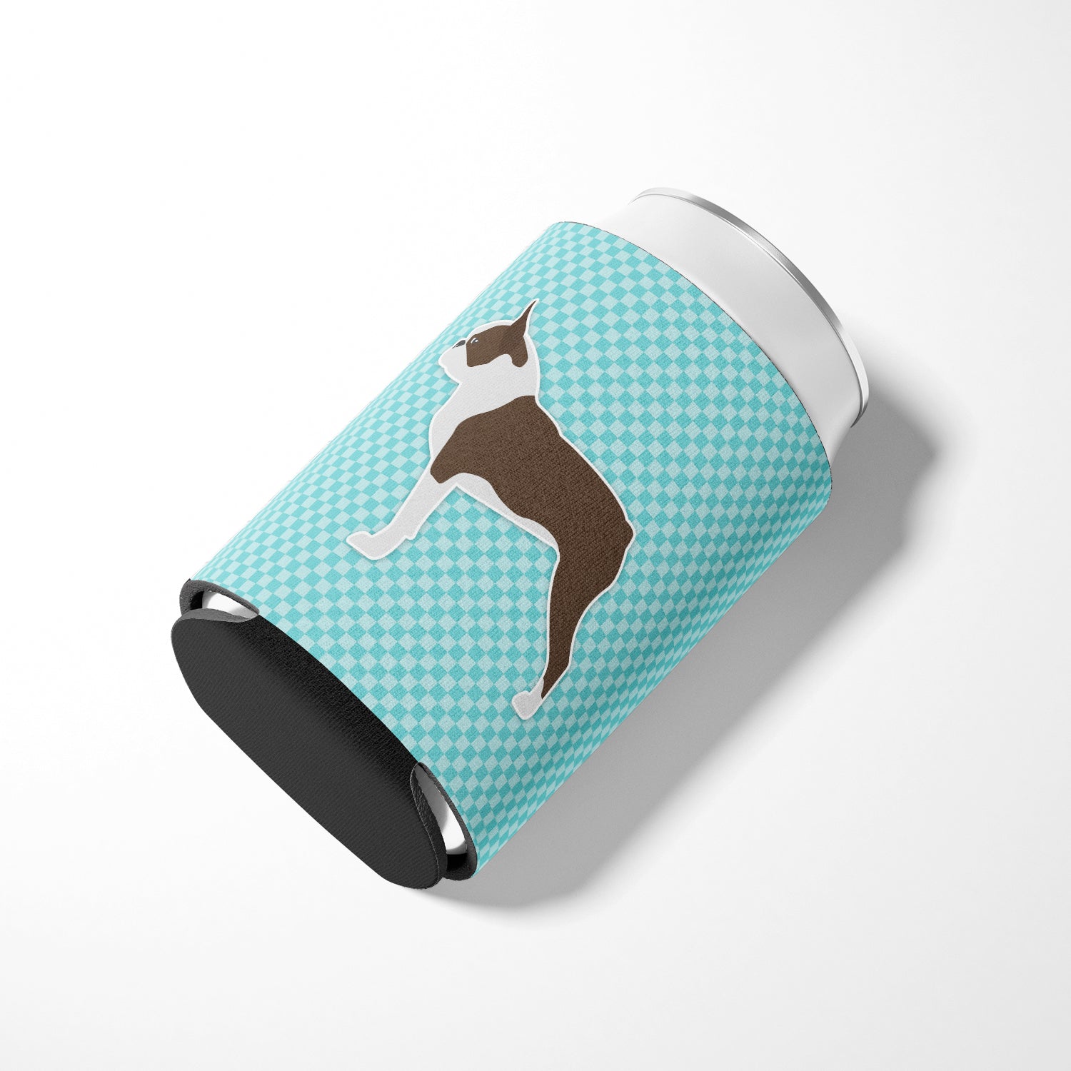 Boston Terrier Checkerboard Blue Can or Bottle Hugger BB3744CC  the-store.com.