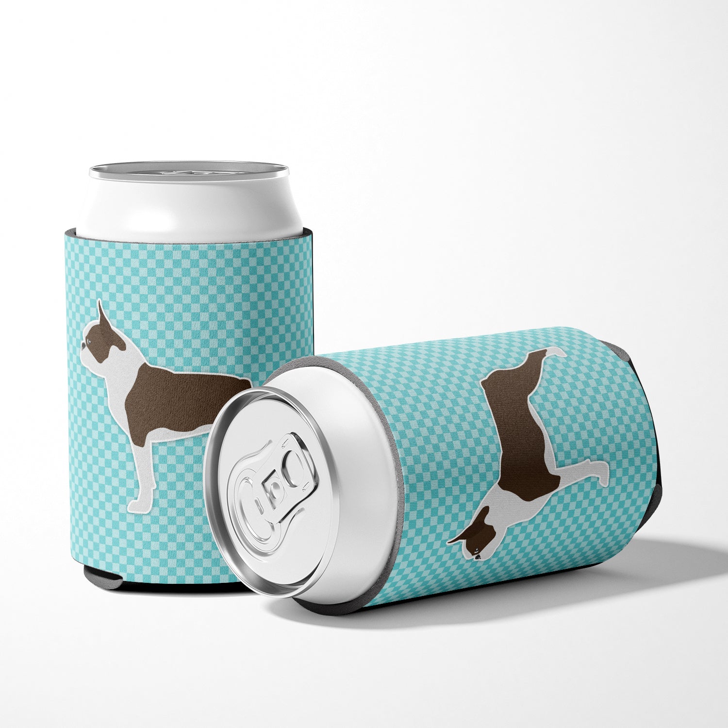 Boston Terrier Checkerboard Blue Can or Bottle Hugger BB3744CC  the-store.com.
