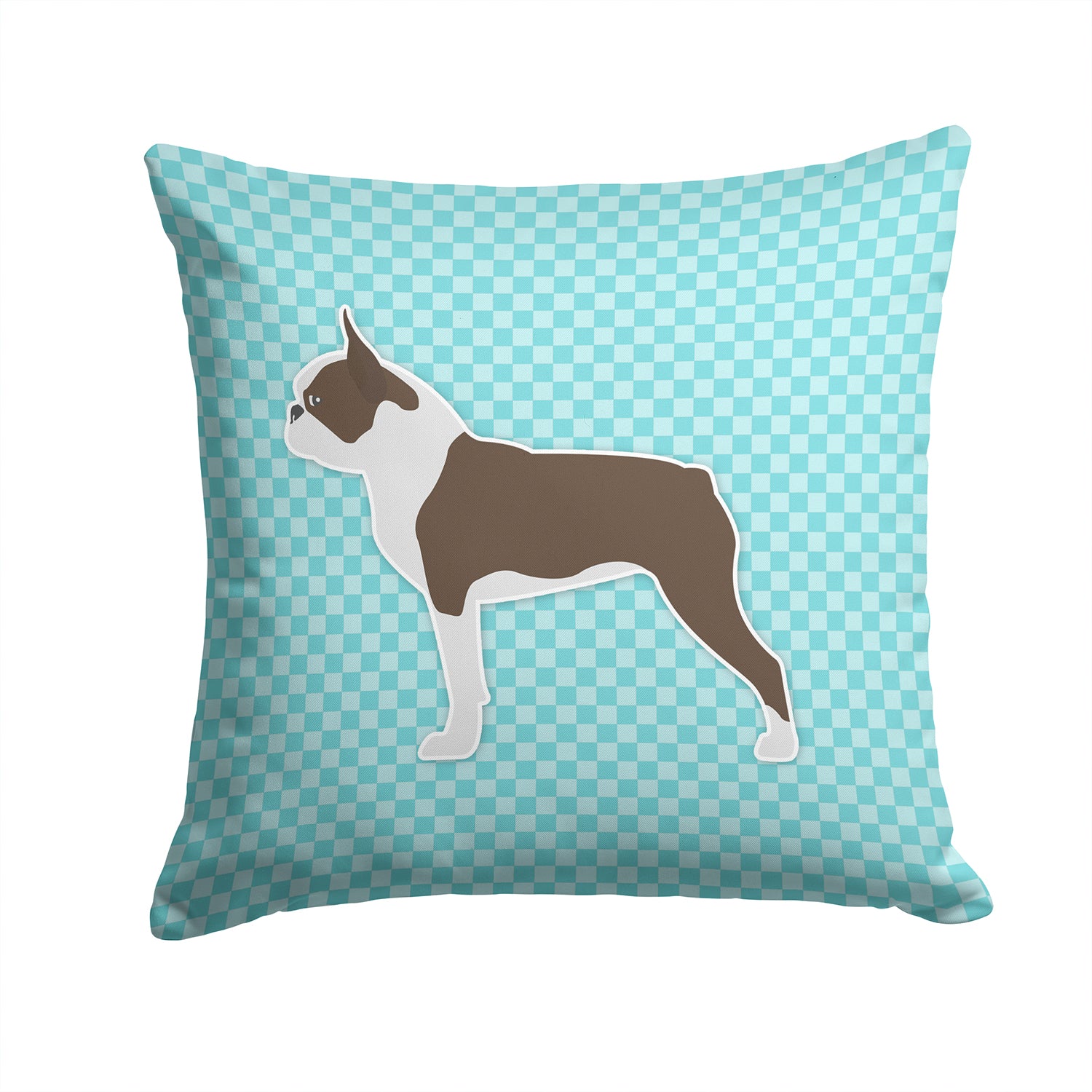 Boston Terrier Checkerboard Blue Fabric Decorative Pillow BB3744PW1414 - the-store.com