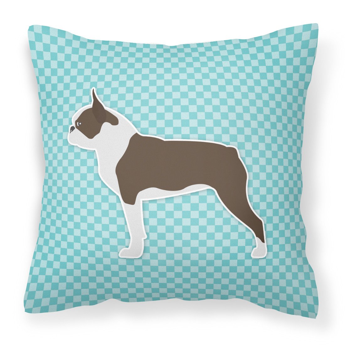 Boston Terrier Checkerboard Blue Fabric Decorative Pillow BB3744PW1818 by Caroline&#39;s Treasures