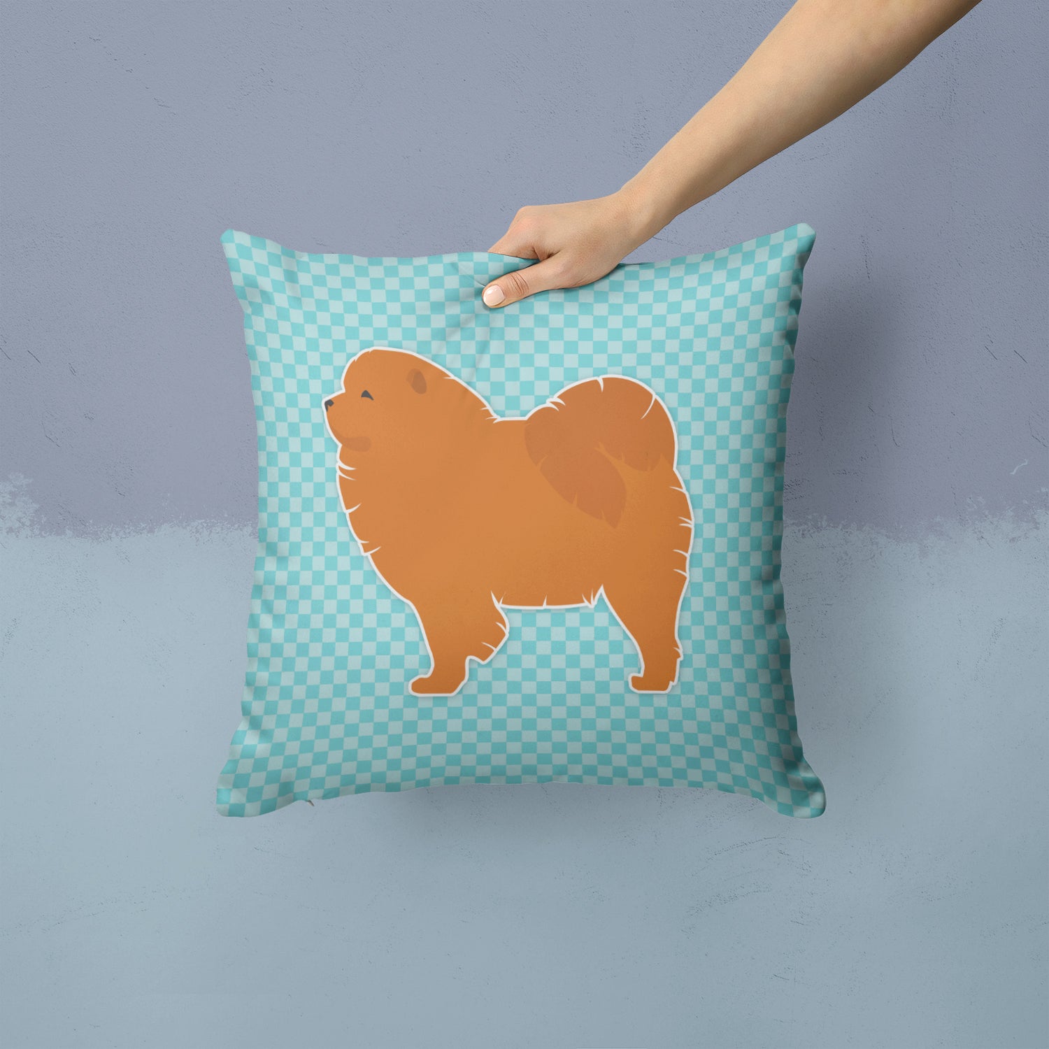Chow Chow Checkerboard Blue Fabric Decorative Pillow BB3751PW1414 - the-store.com