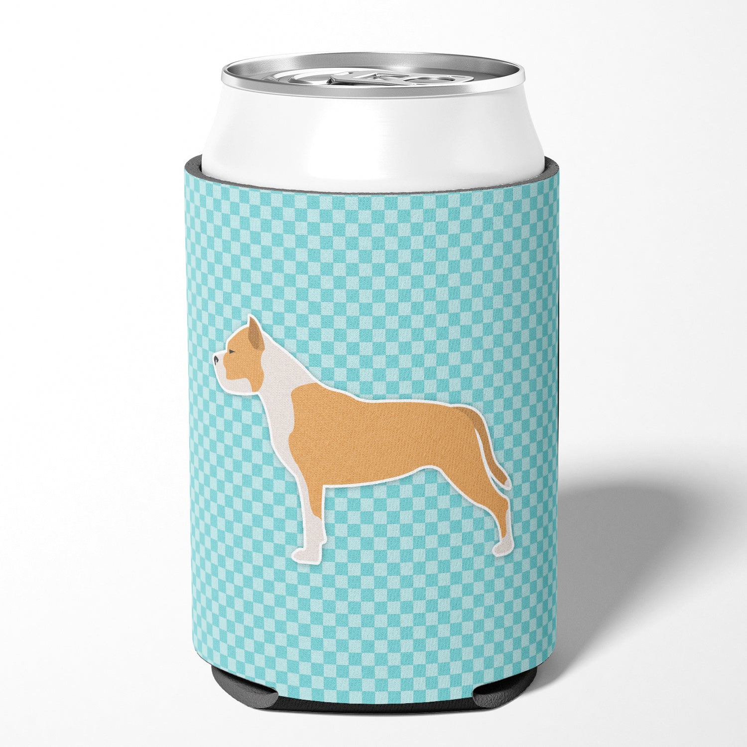 Staffordshire Bull Terrier Checkerboard Blue Can or Bottle Hugger BB3754CC  the-store.com.
