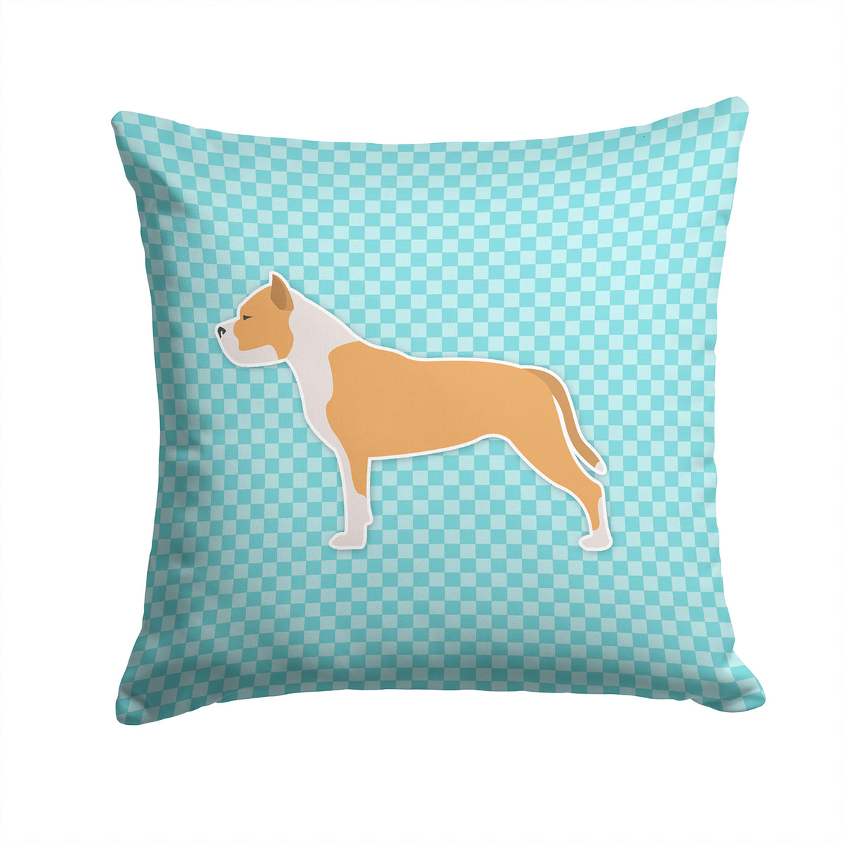 Staffordshire Bull Terrier Checkerboard Blue Fabric Decorative Pillow BB3754PW1414 - the-store.com