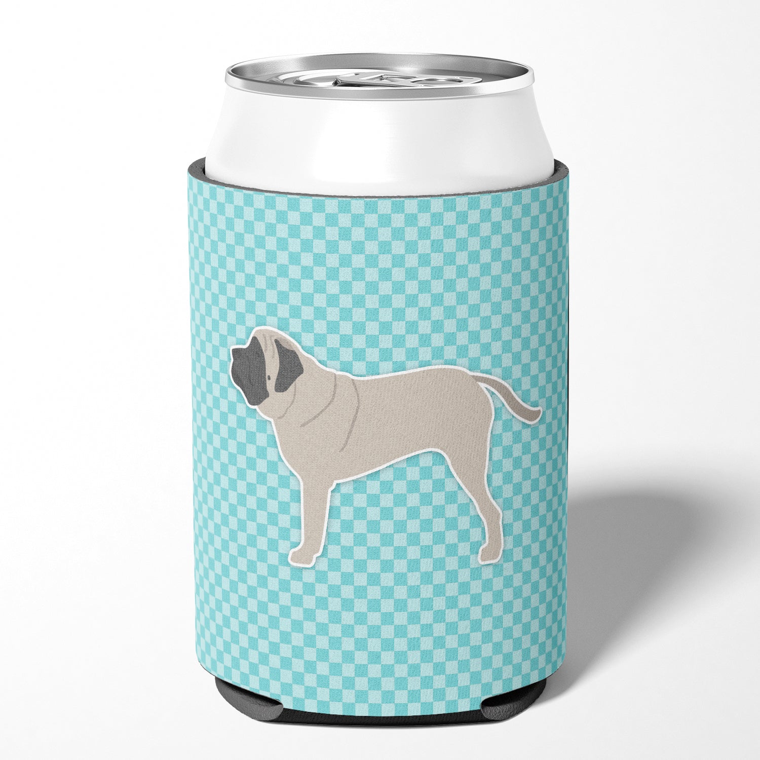 English Mastiff Checkerboard Blue Can or Bottle Hugger BB3756CC  the-store.com.