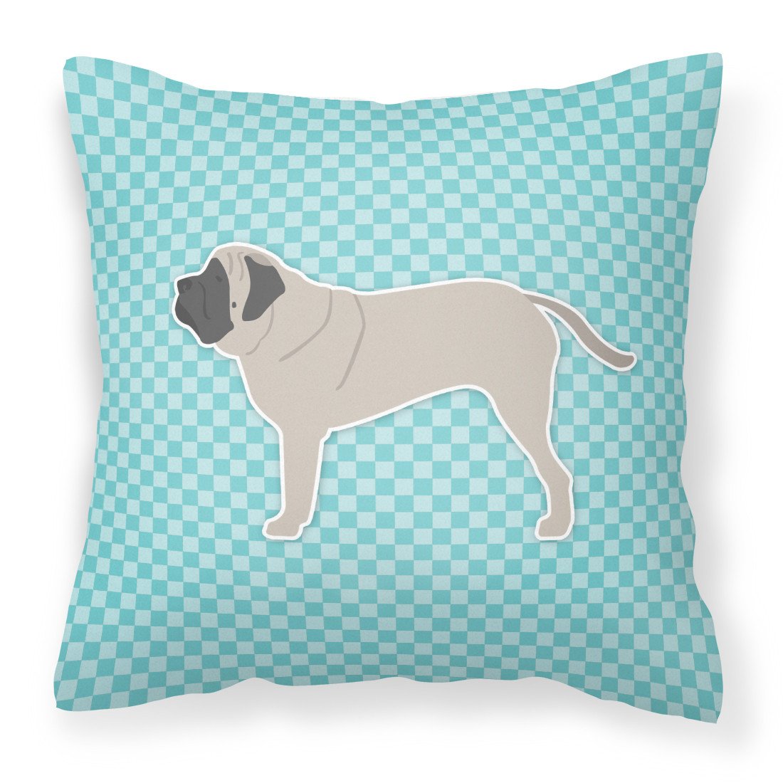 English Mastiff Checkerboard Blue Fabric Decorative Pillow BB3756PW1818 by Caroline&#39;s Treasures