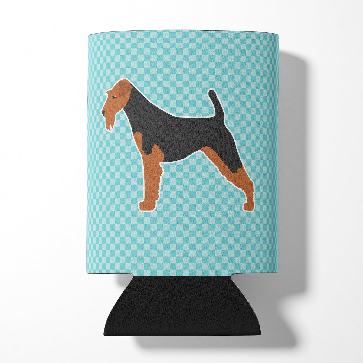 Airedale Terrier Checkerboard Blue Can or Bottle Hugger BB3757CC