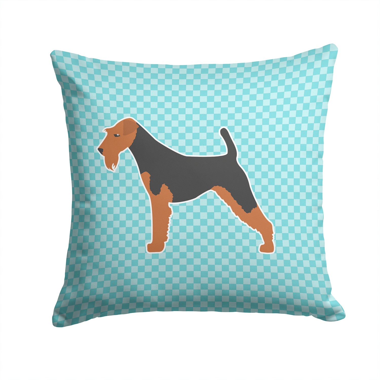 Airedale Terrier Checkerboard Blue Fabric Decorative Pillow BB3757PW1414 - the-store.com