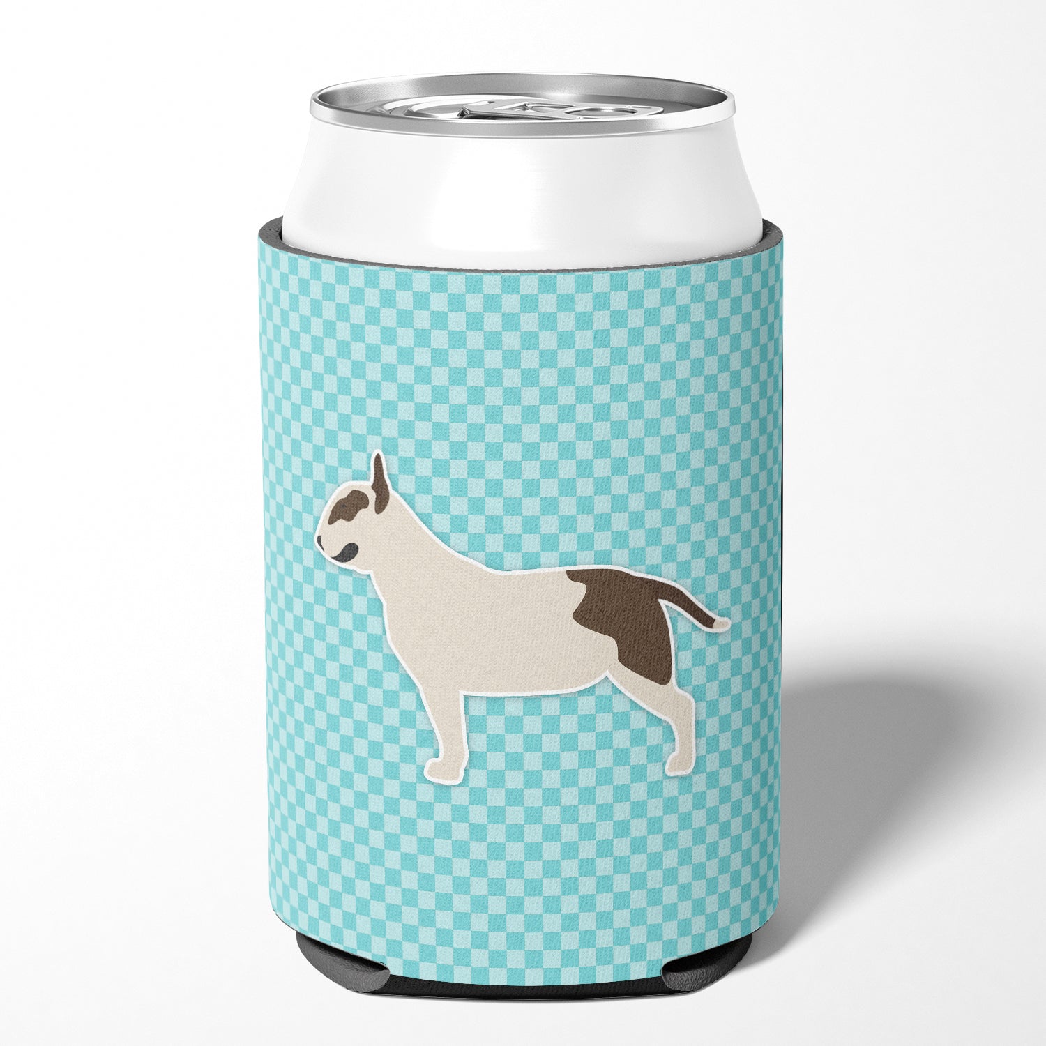 Bull Terrier Checkerboard Blue Can or Bottle Hugger BB3778CC
