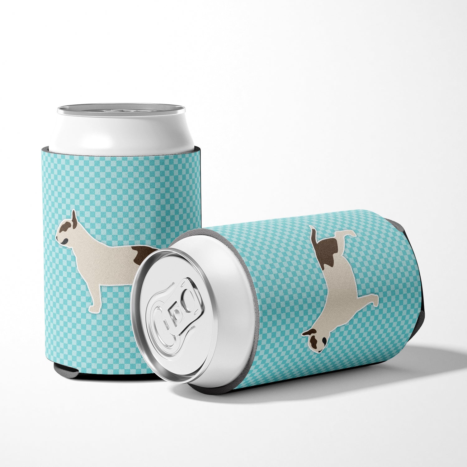 Bull Terrier Checkerboard Blue Can or Bottle Hugger BB3778CC