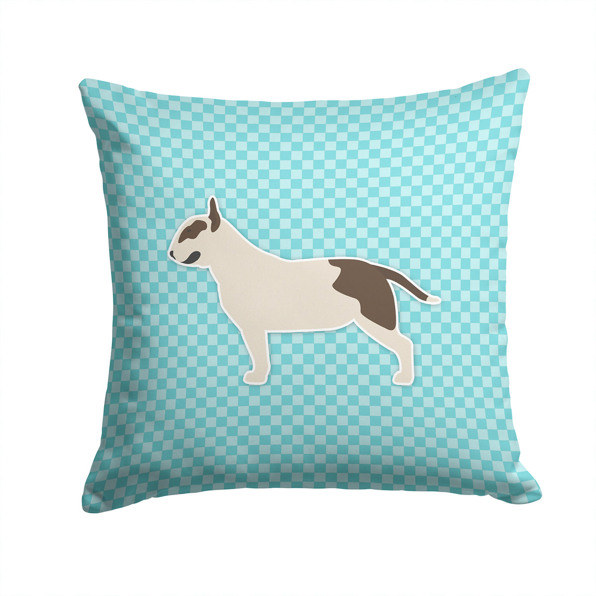 Bull Terrier Checkerboard Blue Fabric Decorative Pillow BB3778PW1414 - the-store.com