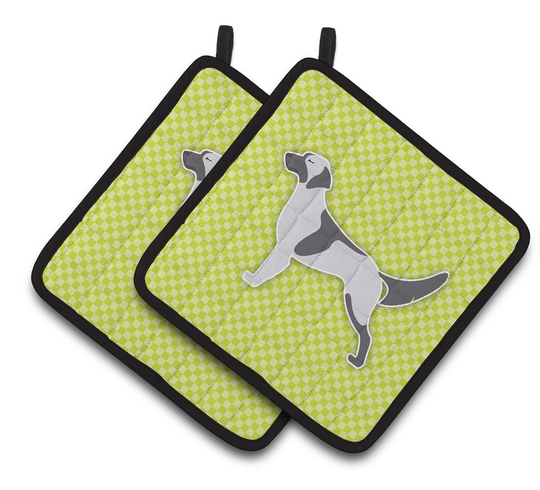 English Setter Checkerboard Green Pair of Pot Holders BB3781PTHD by Caroline&#39;s Treasures