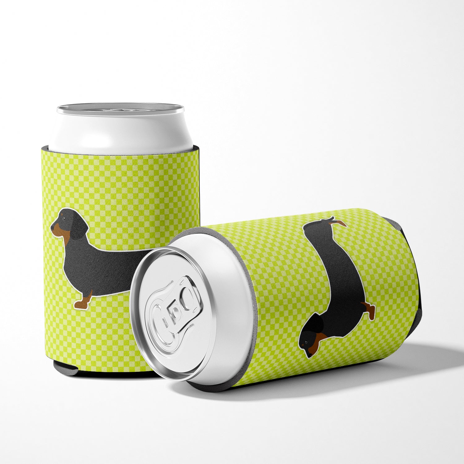 Dachshund Checkerboard Green Can or Bottle Hugger BB3782CC  the-store.com.