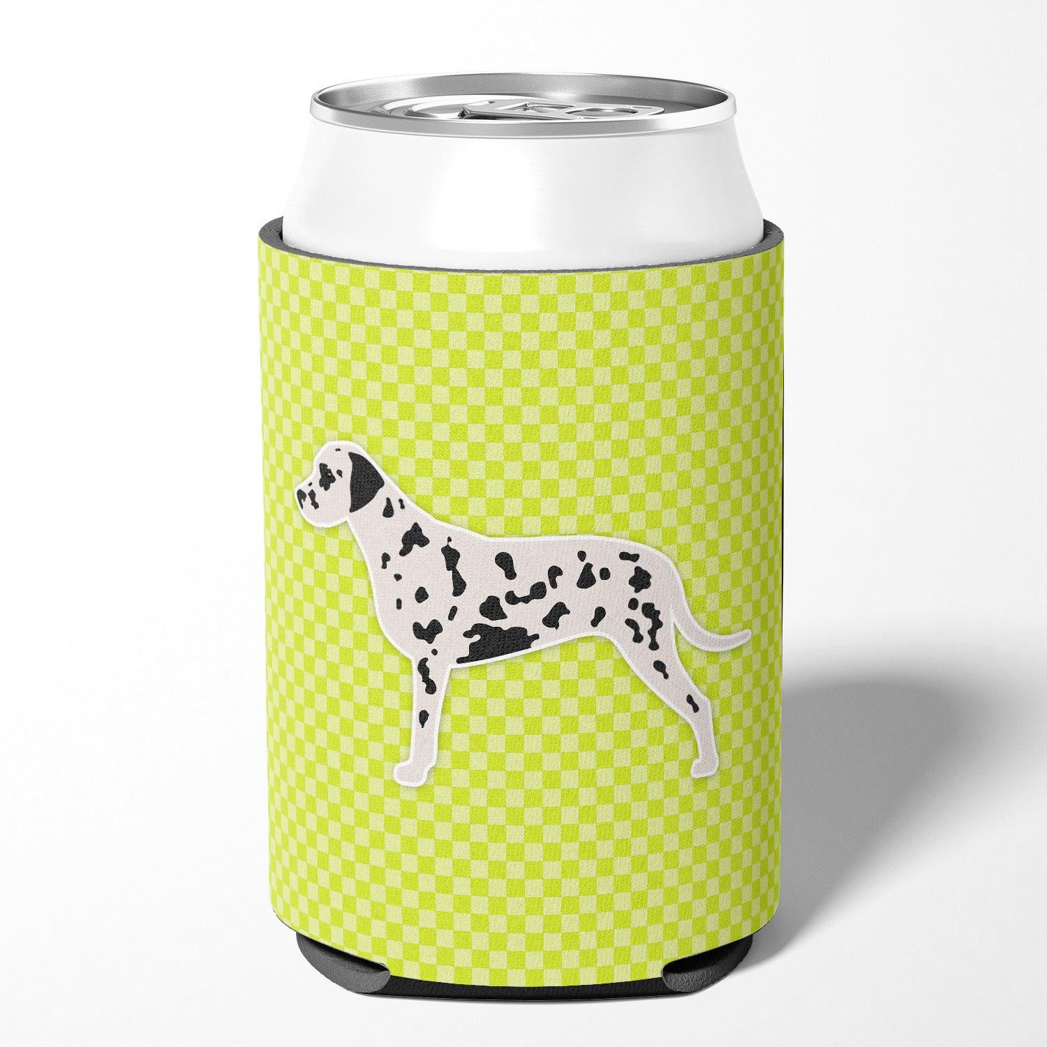 Dalmatian Checkerboard Green Can or Bottle Hugger BB3783CC