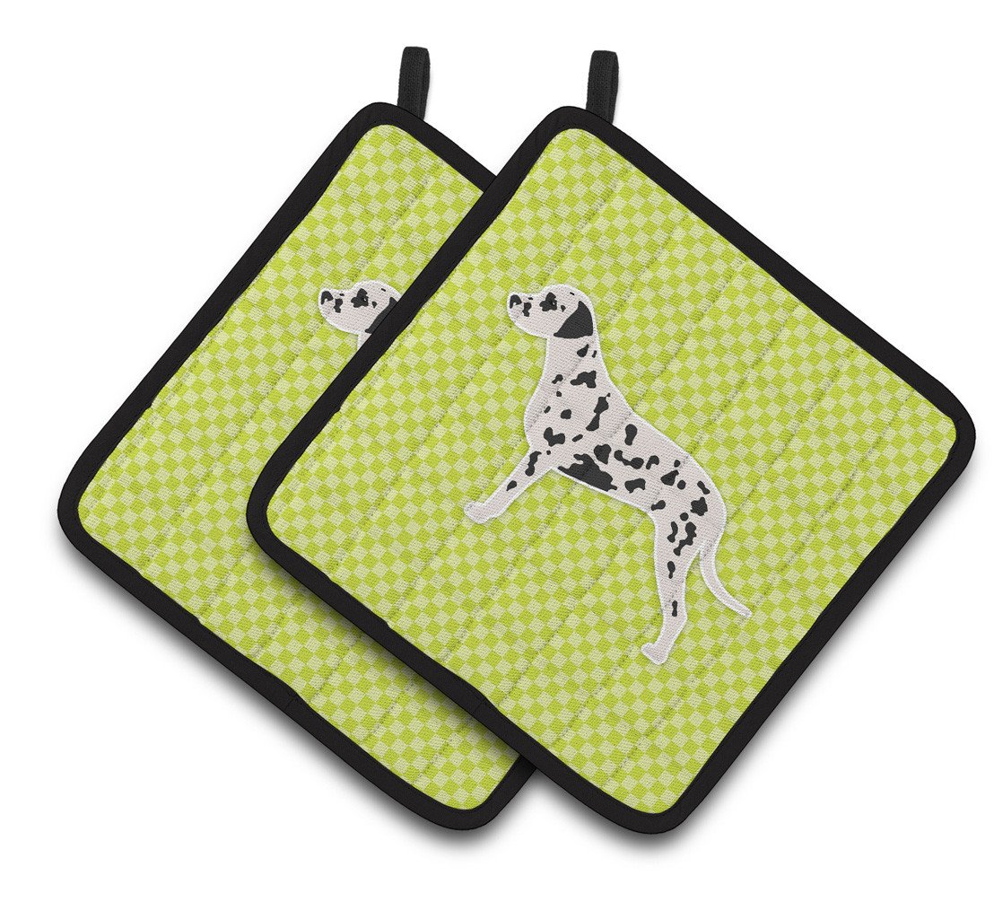Dalmatian Checkerboard Green Pair of Pot Holders BB3783PTHD by Caroline&#39;s Treasures