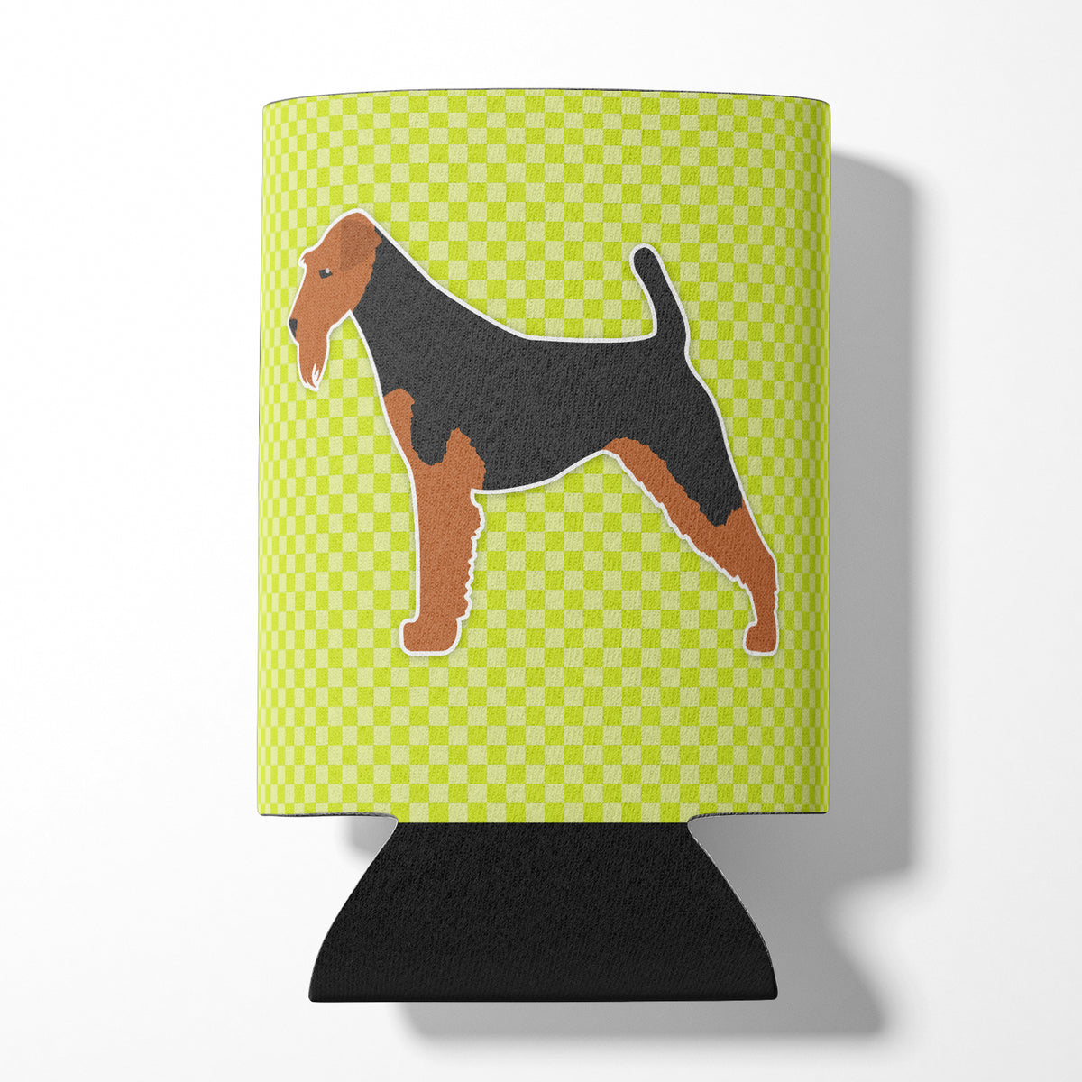 Welsh Terrier Checkerboard Green Can or Bottle Hugger BB3785CC