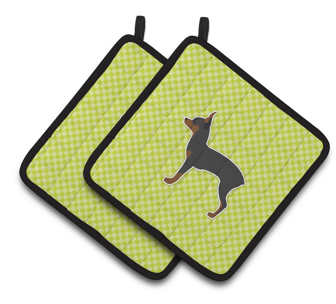 Toy Fox Terrier Checkerboard Green Pair of Pot Holders BB3787PTHD by Caroline&#39;s Treasures