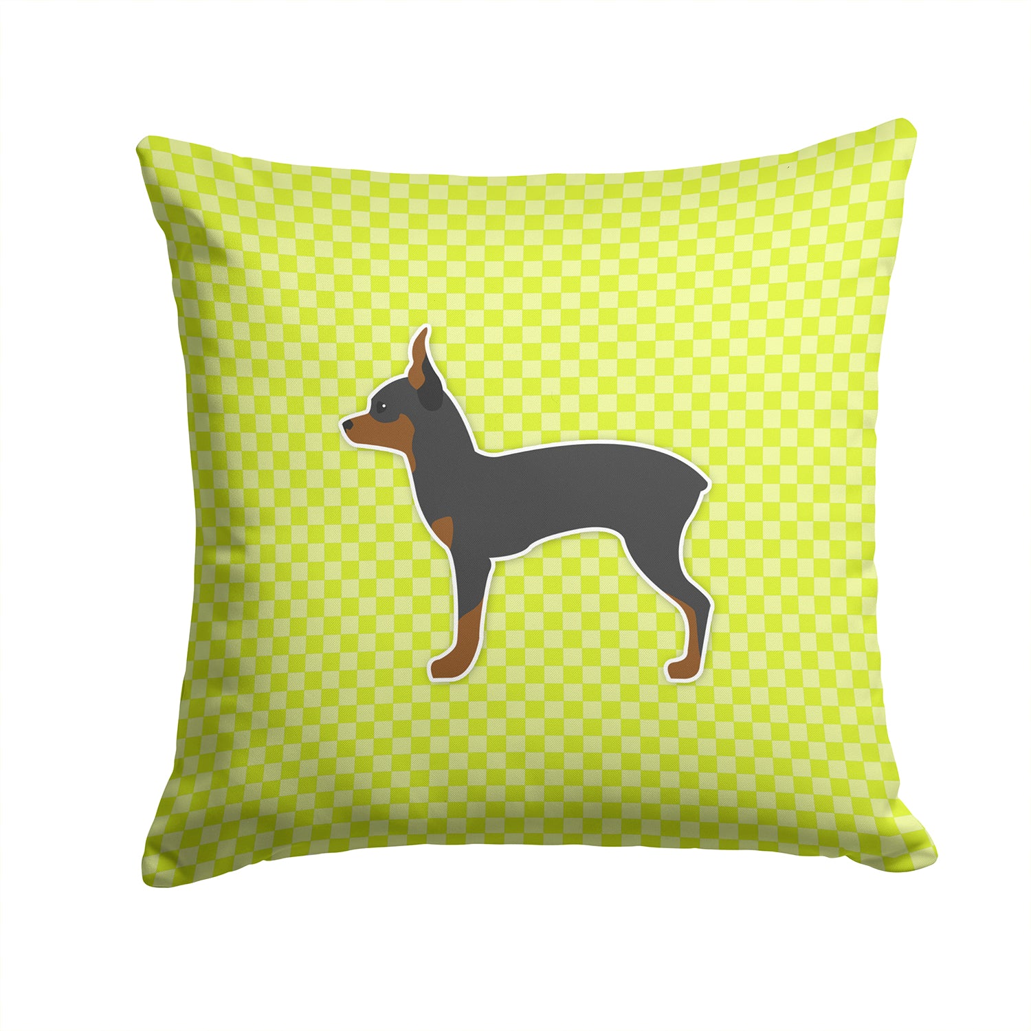 Toy Fox Terrier Checkerboard Green Fabric Decorative Pillow BB3787PW1414 - the-store.com
