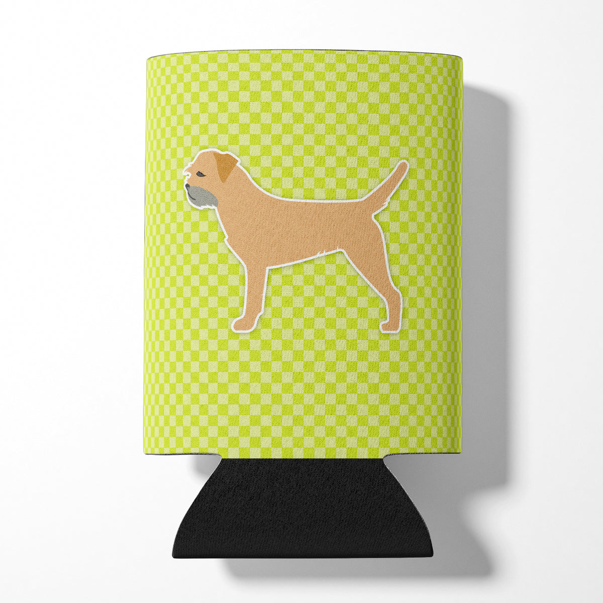 Border Terrier Checkerboard Green Can or Bottle Hugger BB3789CC