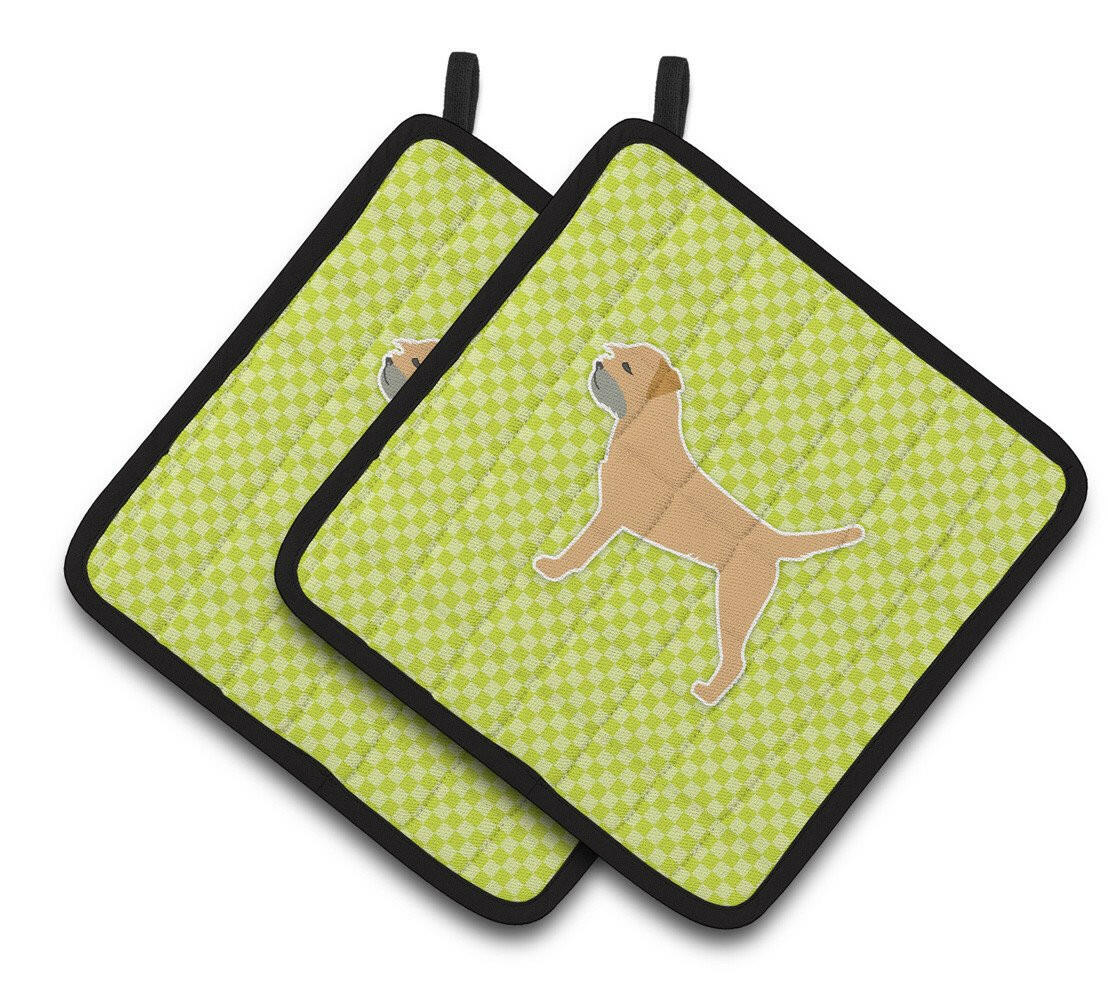 Border Terrier Checkerboard Green Pair of Pot Holders BB3789PTHD by Caroline&#39;s Treasures