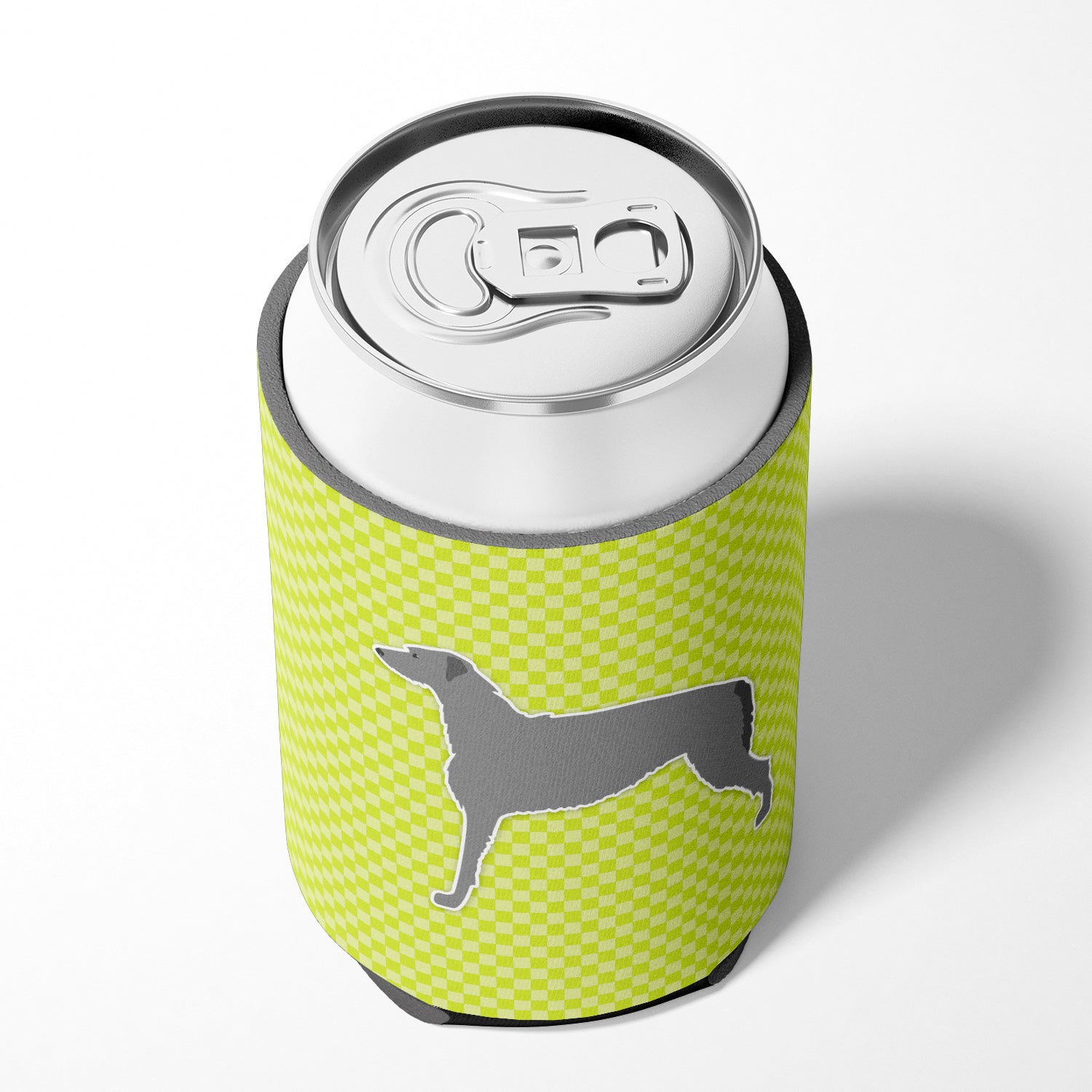 Scottish Deerhound Checkerboard Green Can or Bottle Hugger BB3796CC