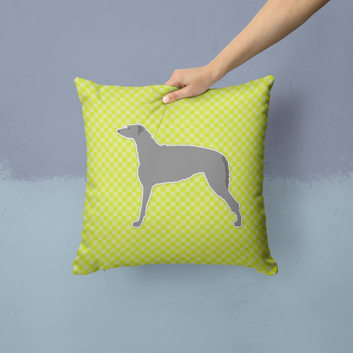 Scottish Deerhound Checkerboard Green Fabric Decorative Pillow BB3796PW1414 - the-store.com