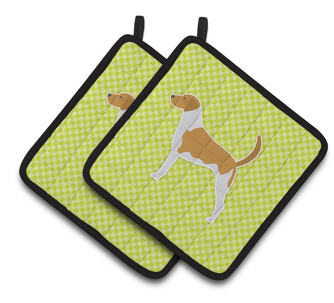 American Foxhound Checkerboard Green Pair of Pot Holders BB3798PTHD by Caroline&#39;s Treasures