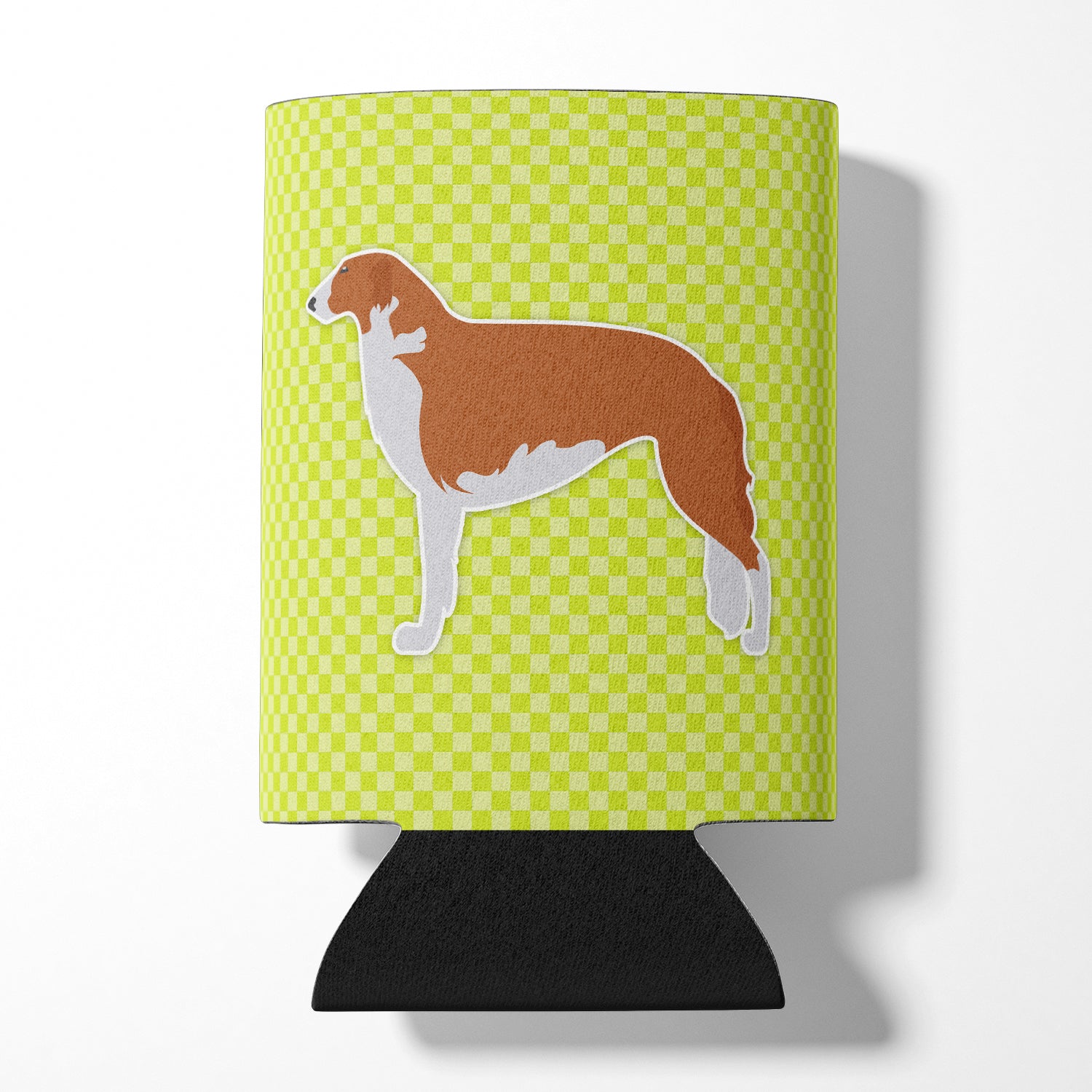 Borzoi Russian Greyhound Checkerboard Green Can or Bottle Hugger BB3799CC  the-store.com.
