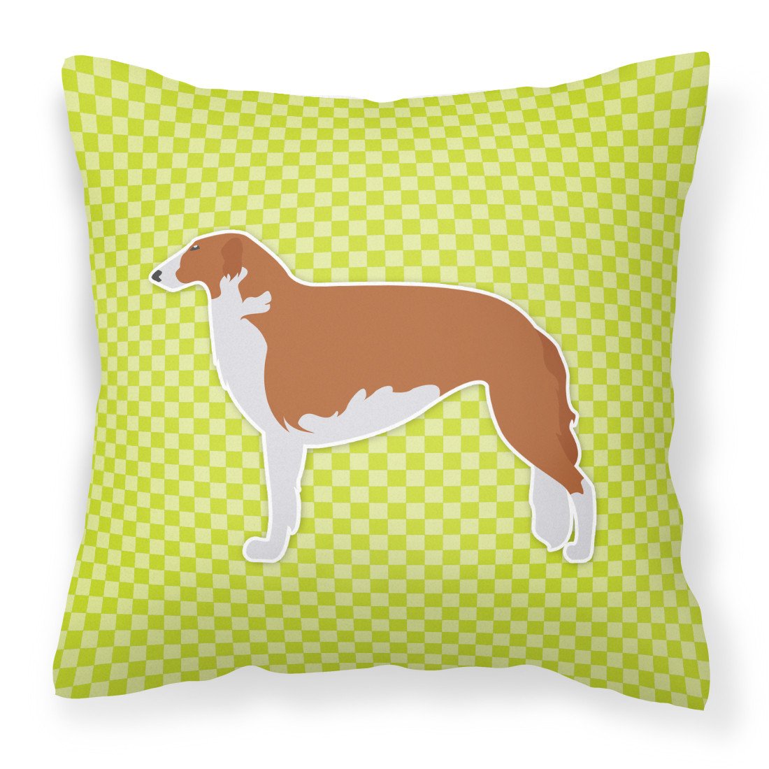 Borzoi Russian Greyhound Checkerboard Green Fabric Decorative Pillow BB3799PW1818 by Caroline&#39;s Treasures