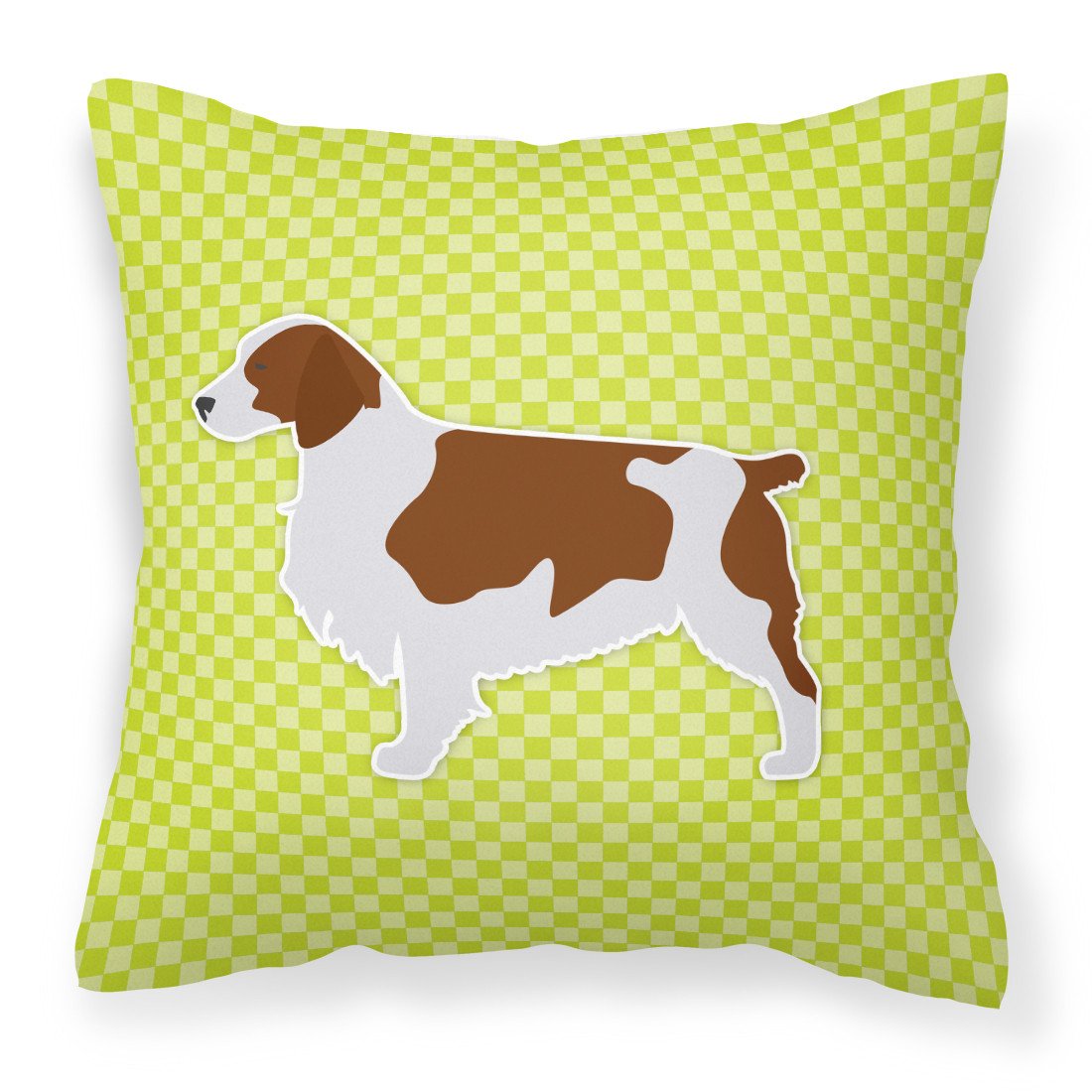 Welsh Springer Spaniel Checkerboard Green Fabric Decorative Pillow BB3800PW1818 by Caroline&#39;s Treasures