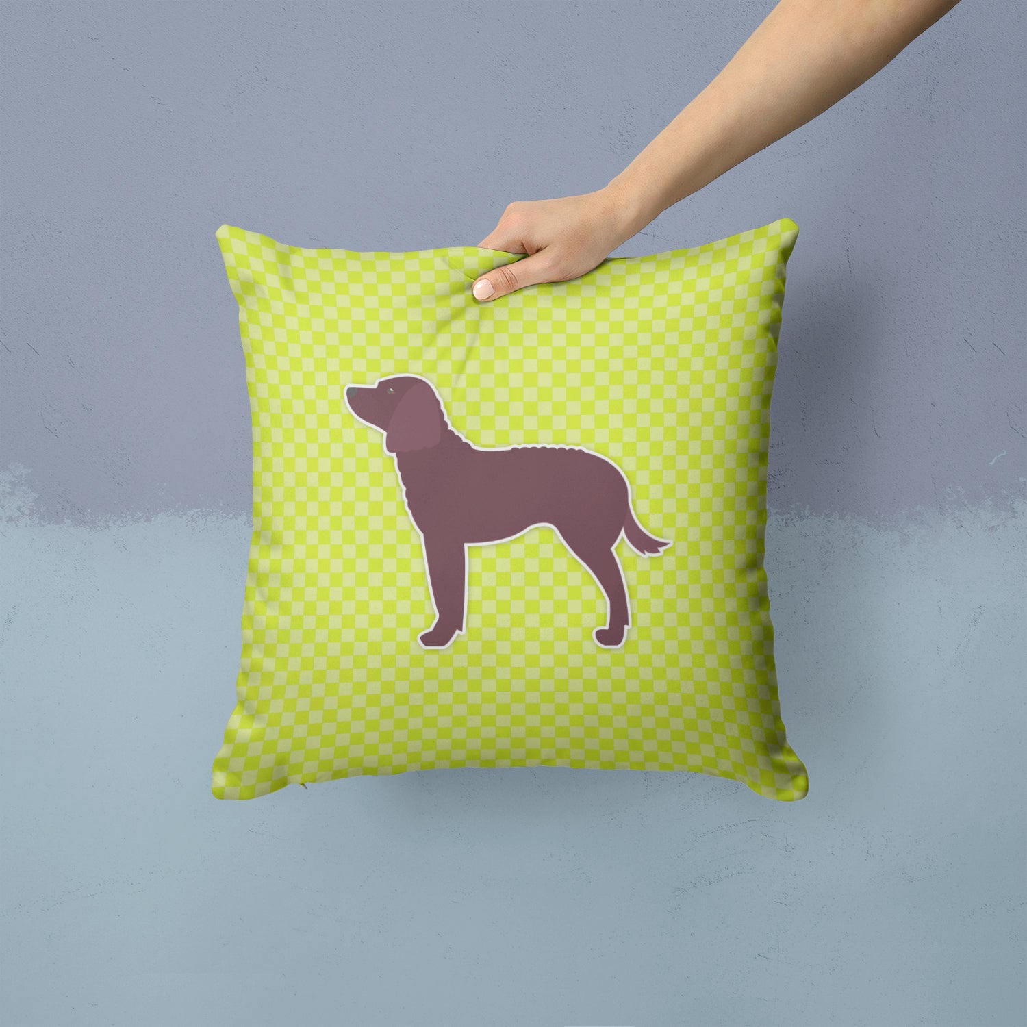 American Water Spaniel Checkerboard Green Fabric Decorative Pillow BB3801PW1414 - the-store.com