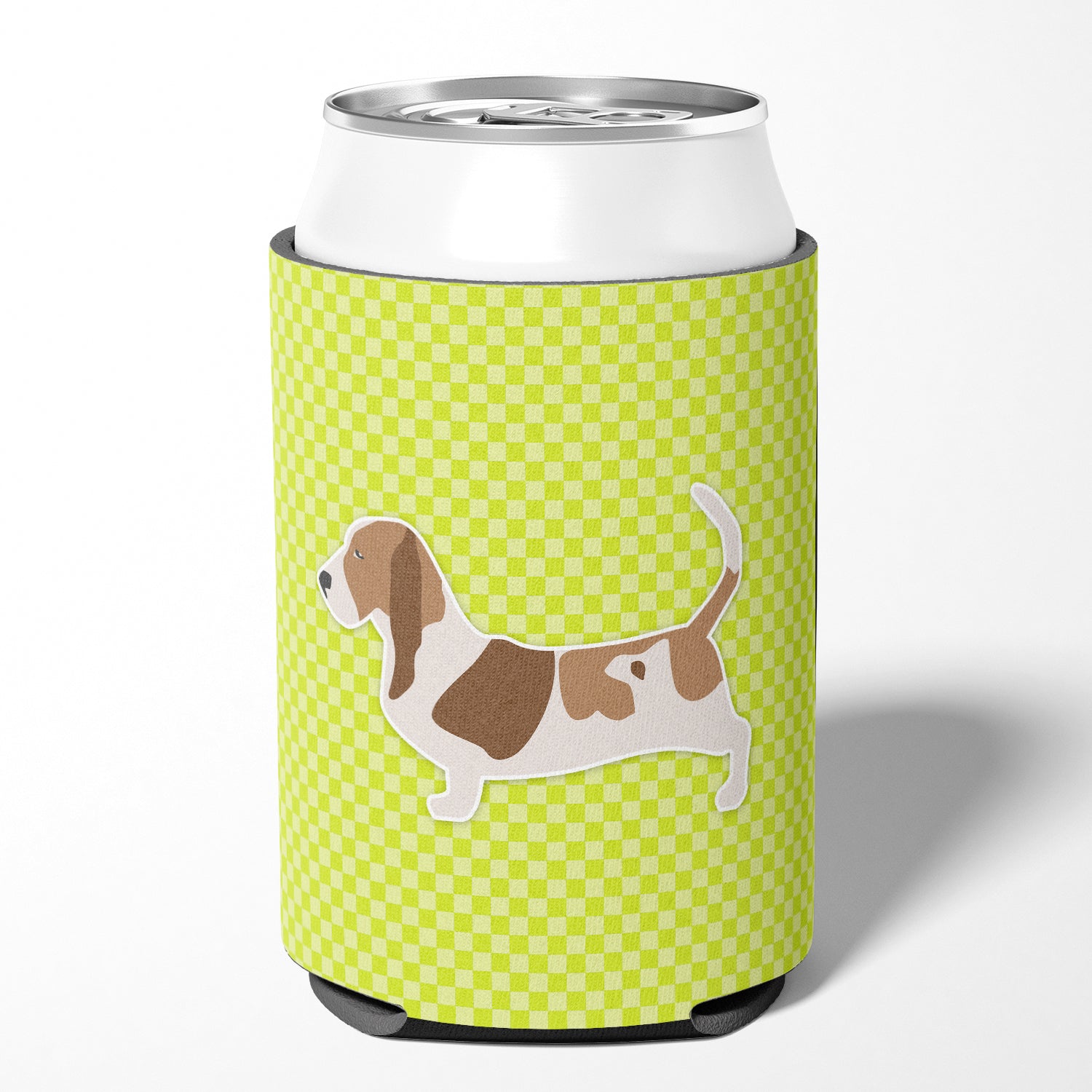 Basset Hound Checkerboard Green Can or Bottle Hugger BB3802CC  the-store.com.
