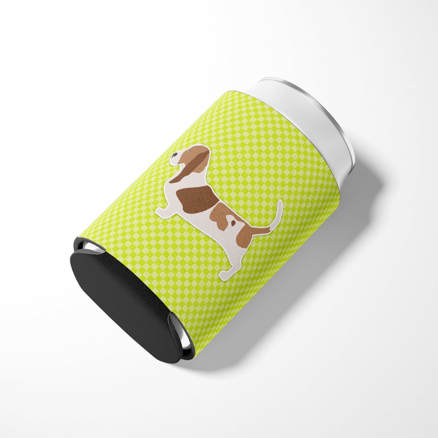 Basset Hound Checkerboard Green Can or Bottle Hugger BB3802CC  the-store.com.