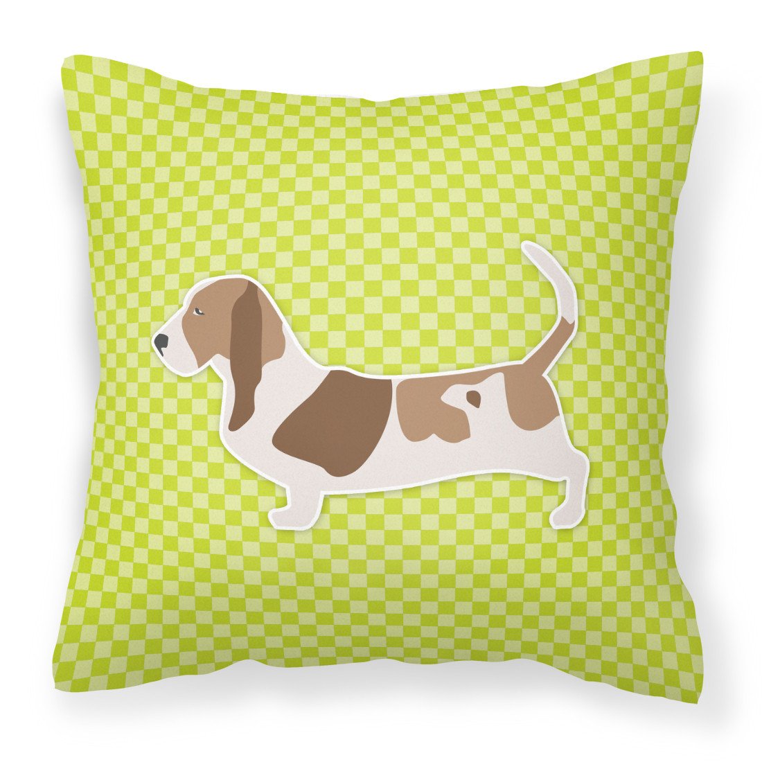 Basset Hound Checkerboard Green Fabric Decorative Pillow BB3802PW1818 by Caroline&#39;s Treasures