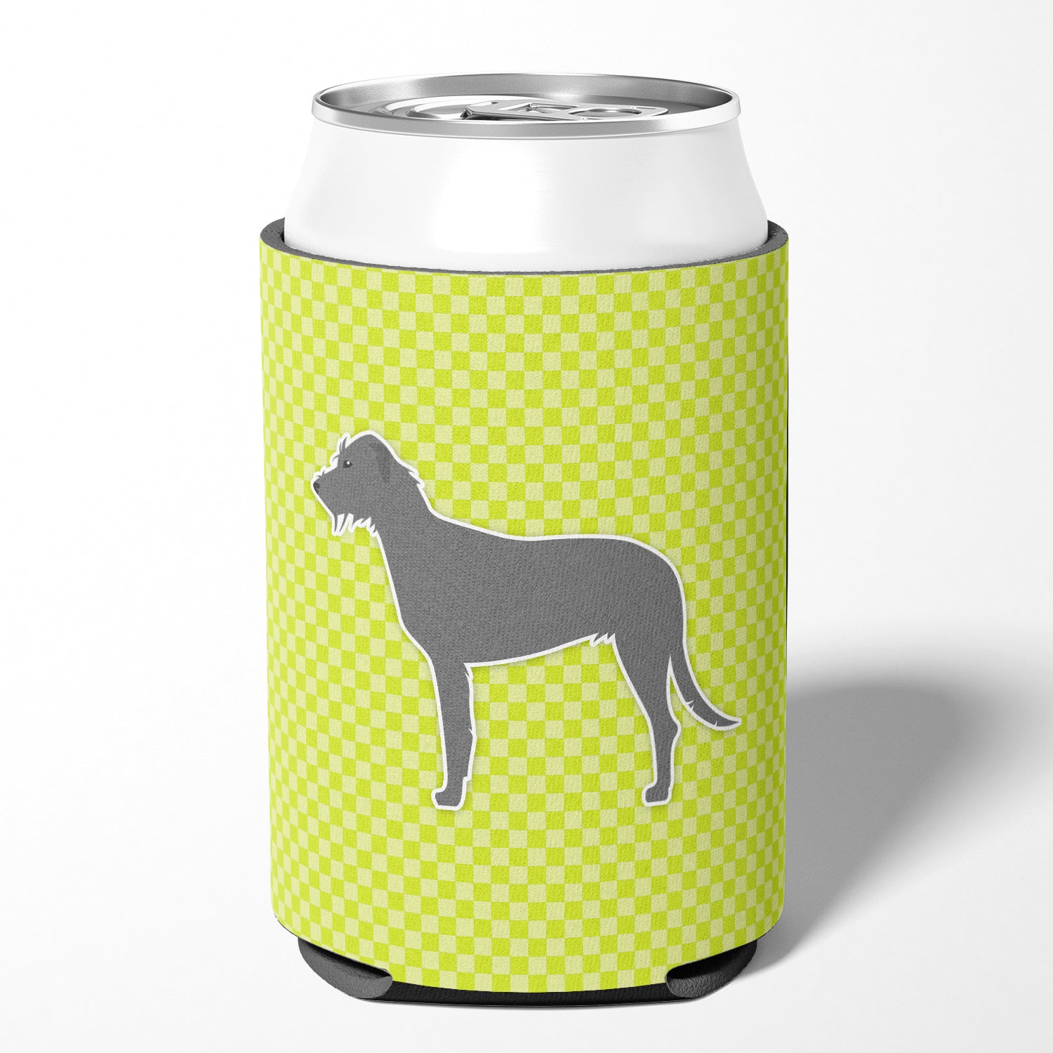 Irish Wolfhound Checkerboard Green Can ou Bottle Hugger BB3803CC