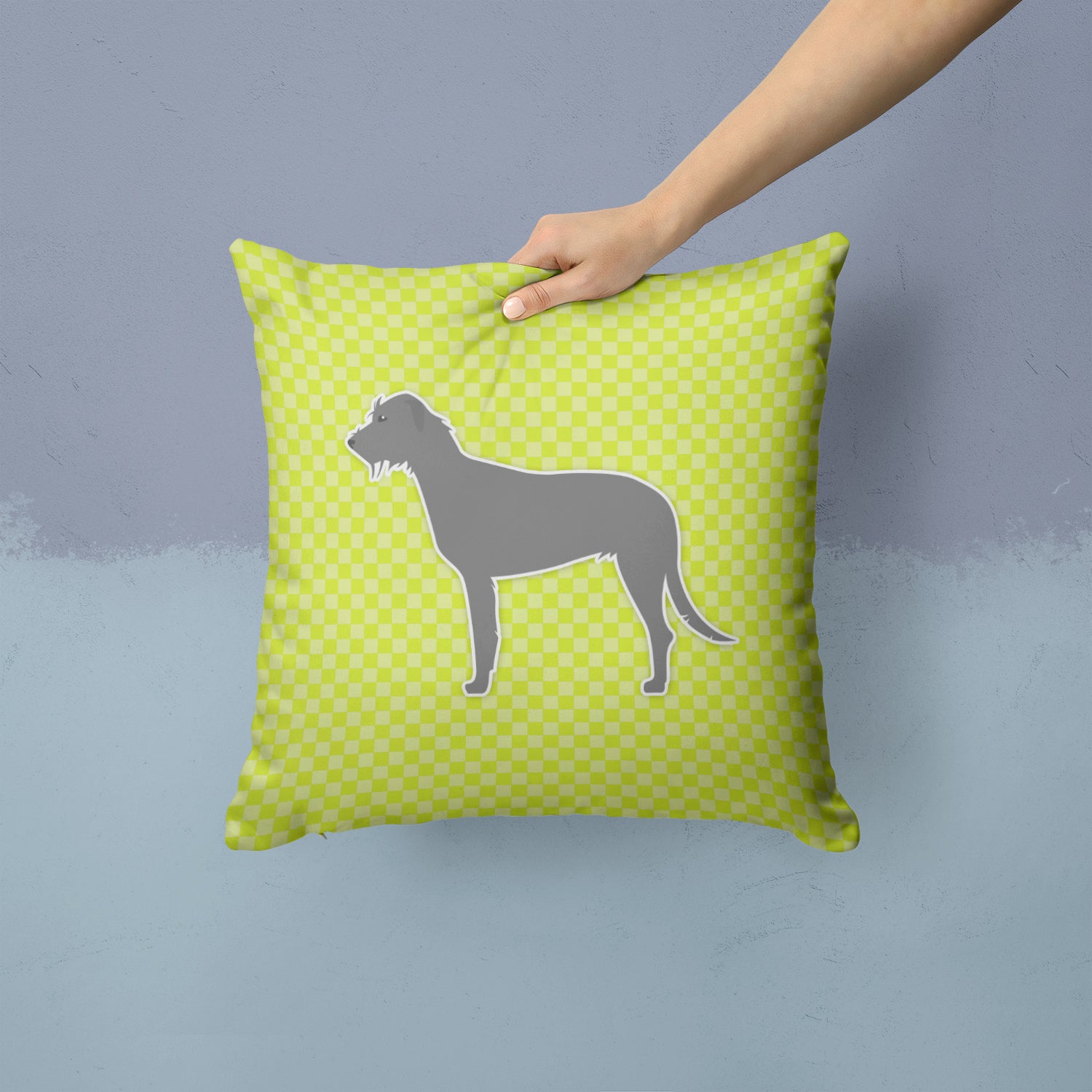Irish Wolfhound Checkerboard Green Fabric Decorative Pillow BB3803PW1414 - the-store.com