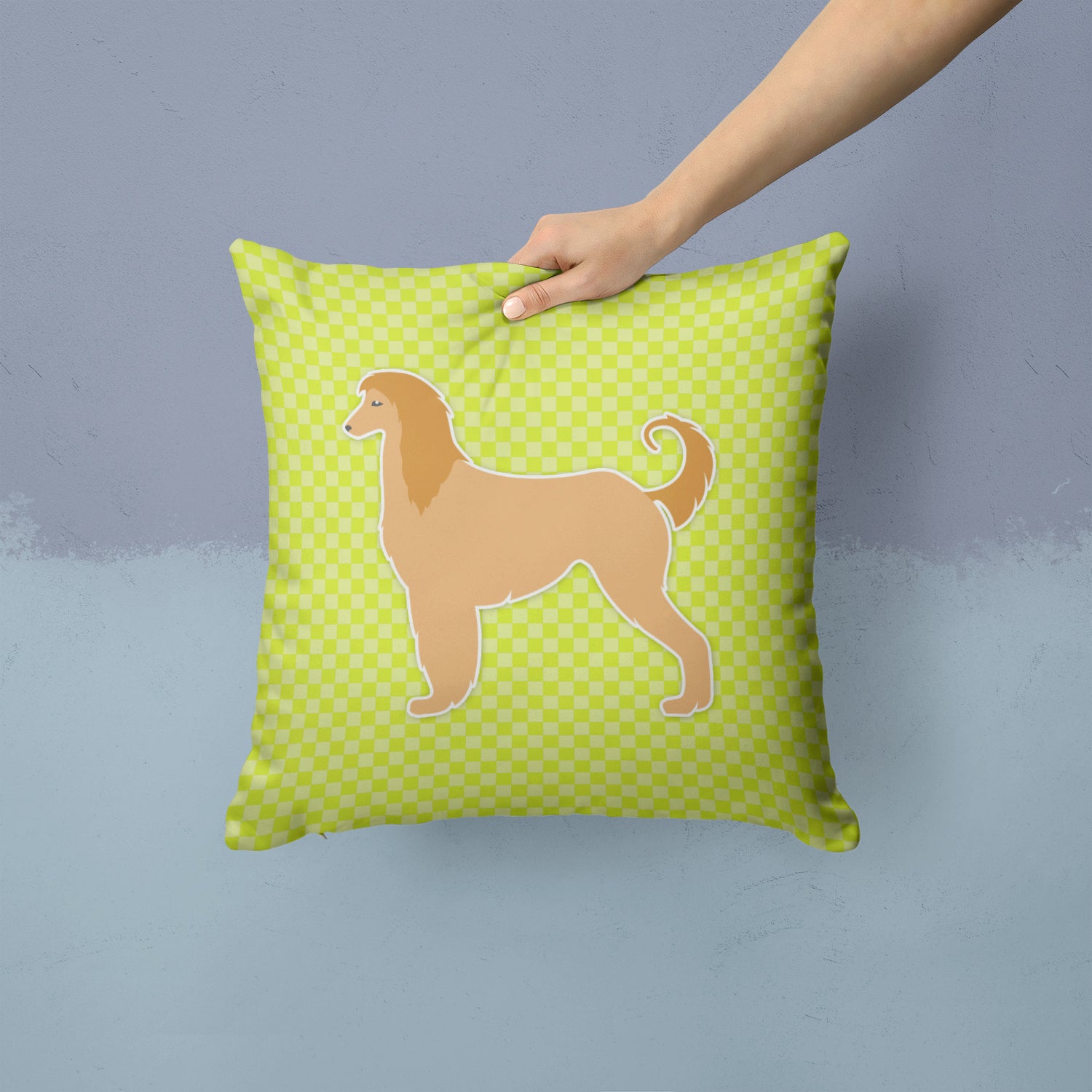 Afghan Hound Checkerboard Green Fabric Decorative Pillow BB3806PW1414 - the-store.com