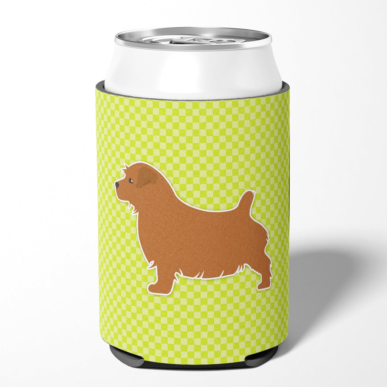 Norfolk Terrier Checkerboard Green Can or Bottle Hugger BB3809CC