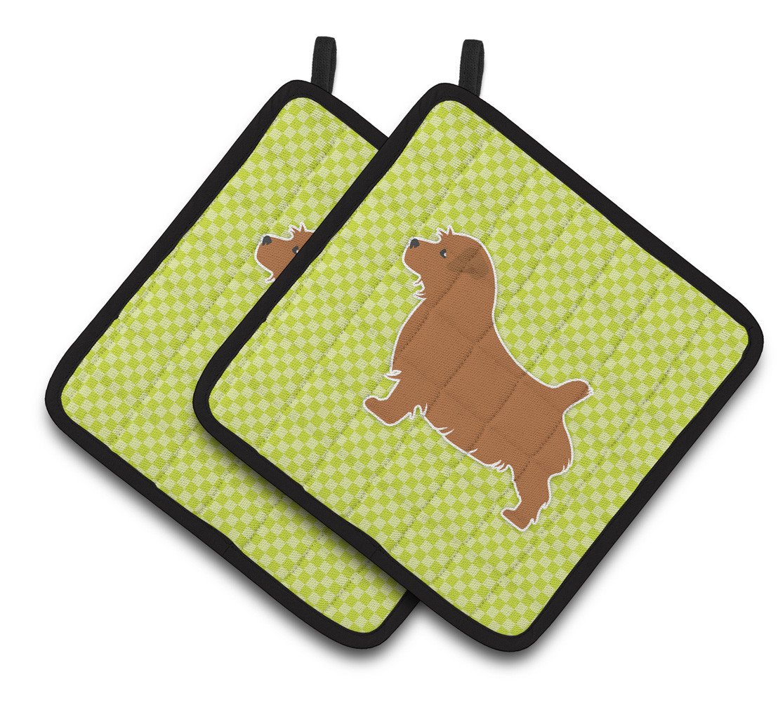 Norfolk Terrier Checkerboard Green Pair of Pot Holders BB3809PTHD by Caroline&#39;s Treasures