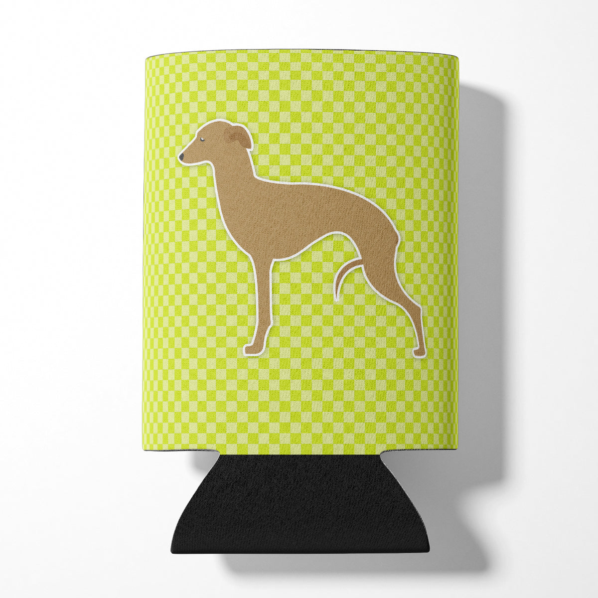 Italian Greyhound Checkerboard Green Can or Bottle Hugger BB3814CC