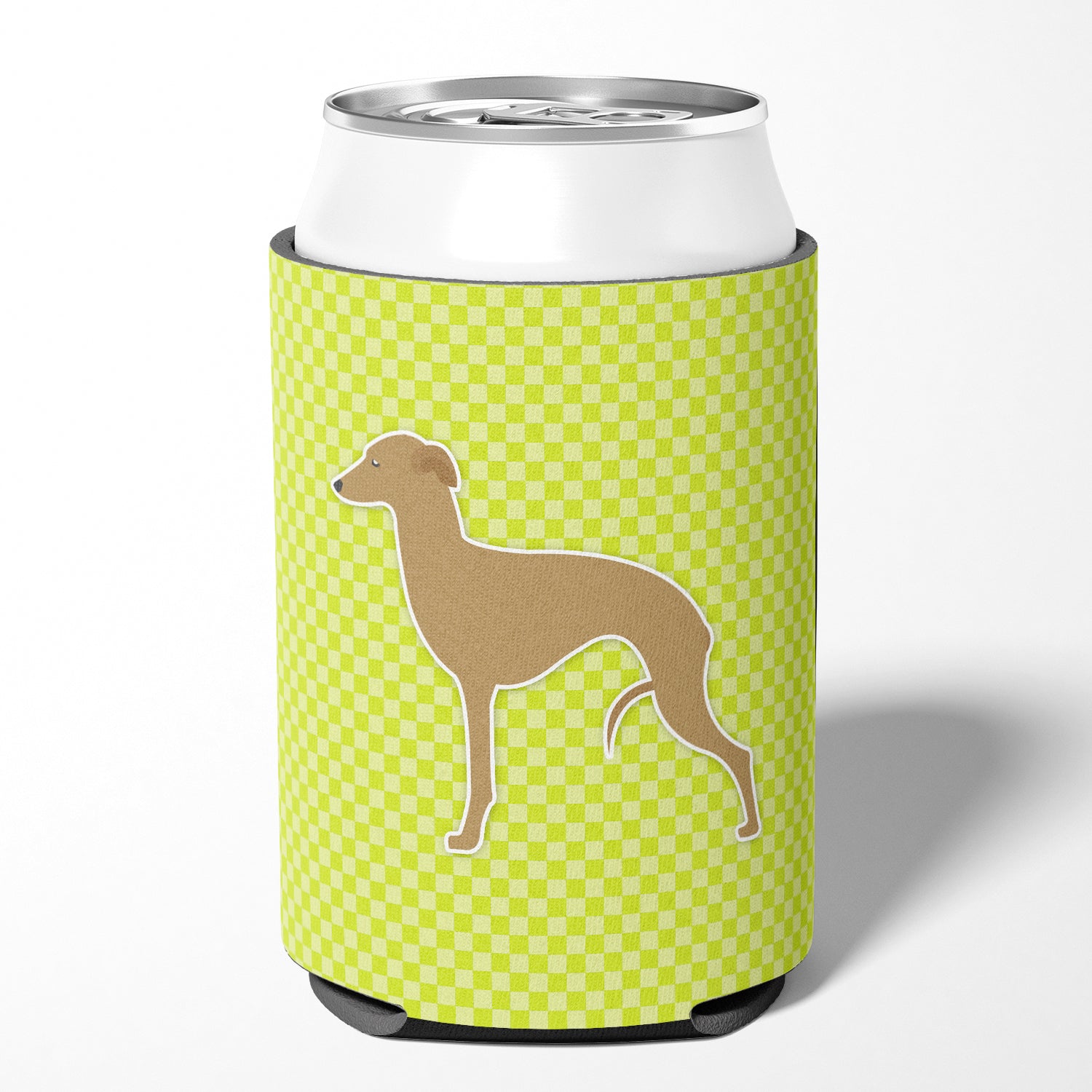 Italian Greyhound Checkerboard Green Can or Bottle Hugger BB3814CC