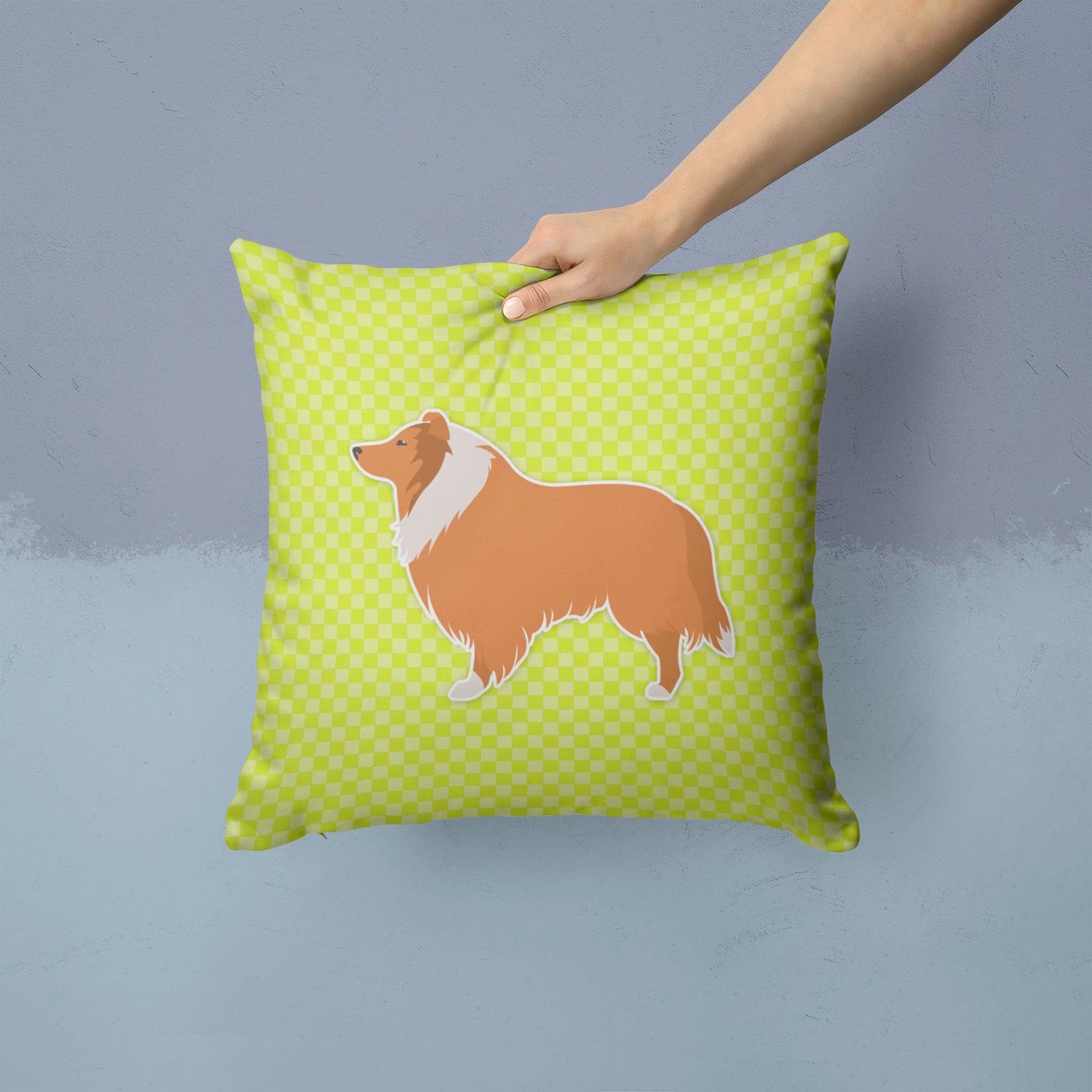 Collie Checkerboard Green Fabric Decorative Pillow BB3816PW1414 - the-store.com