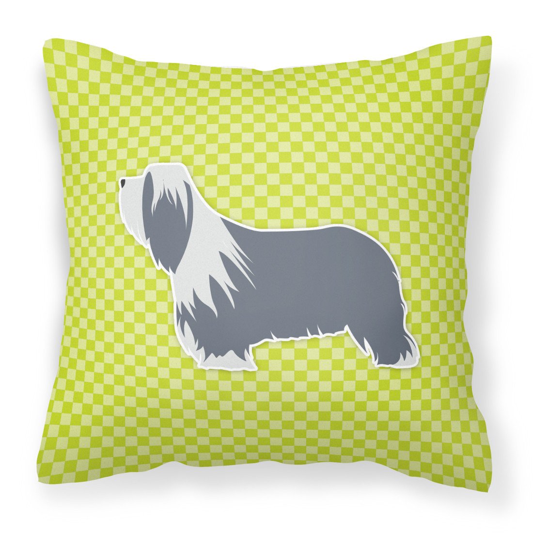 Bearded Collie Checkerboard Green Fabric Decorative Pillow BB3817PW1818 by Caroline&#39;s Treasures