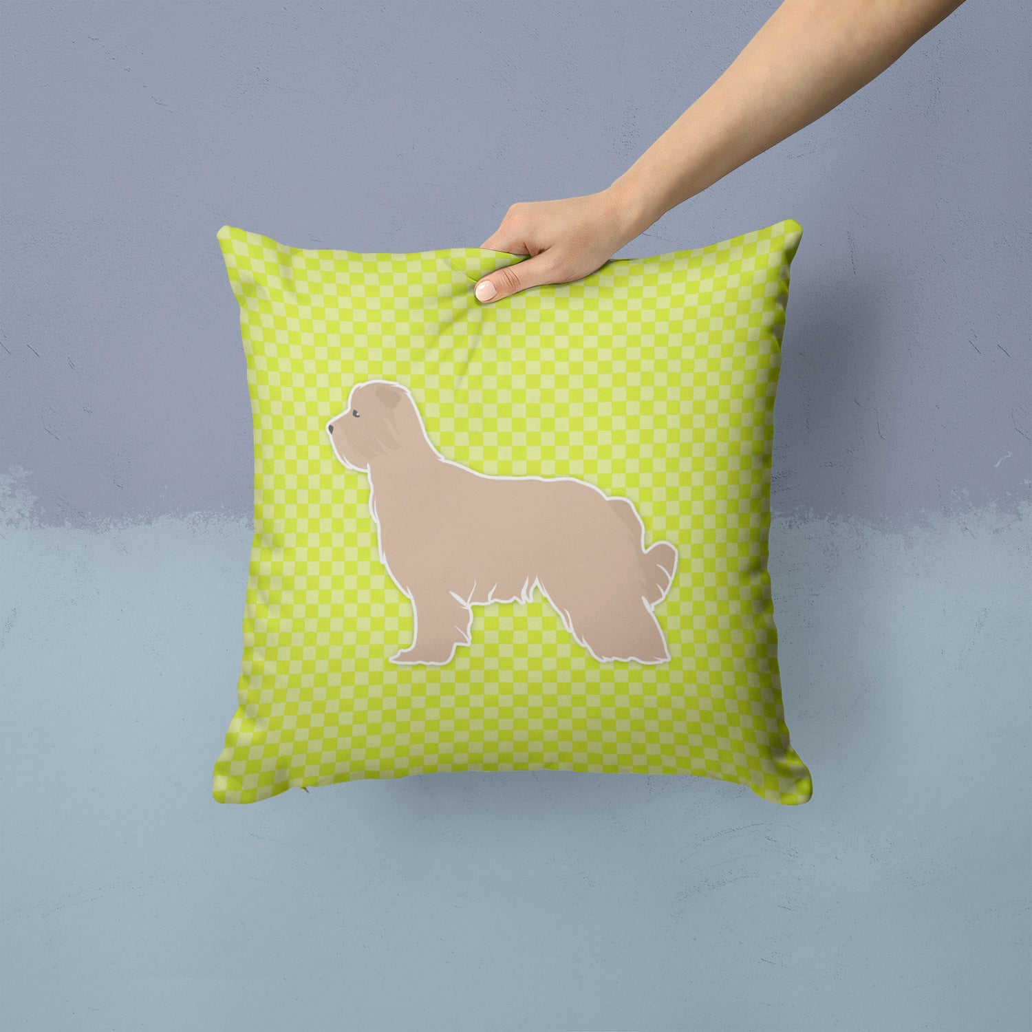 Pyrenean Shepherd Checkerboard Green Fabric Decorative Pillow BB3818PW1414 - the-store.com