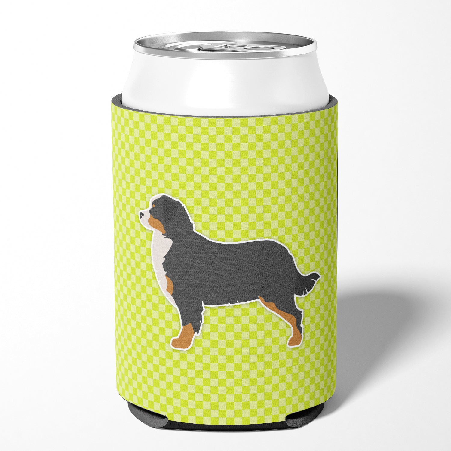 Bernese Mountain Dog Checkerboard Green Can or Bottle Hugger BB3819CC